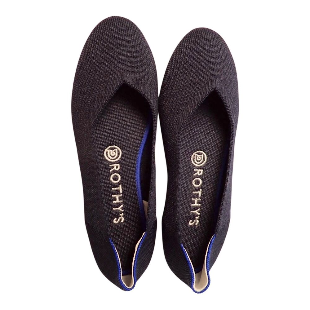 Rothys Flats Womens 8 Navy Blue Knit Round Toe Removable Insole Machine Washable